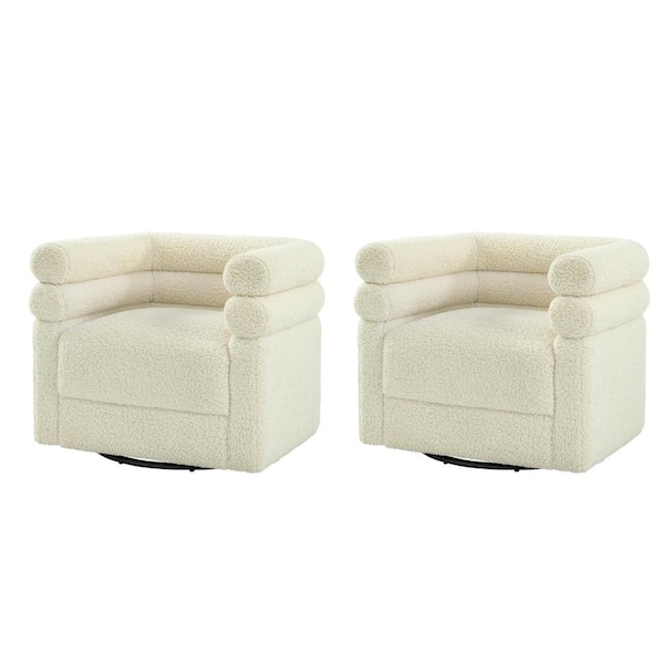 JAYDEN CREATION Regina Beige Modern Swivel Arm Chair with 2-Pillow Set of 2