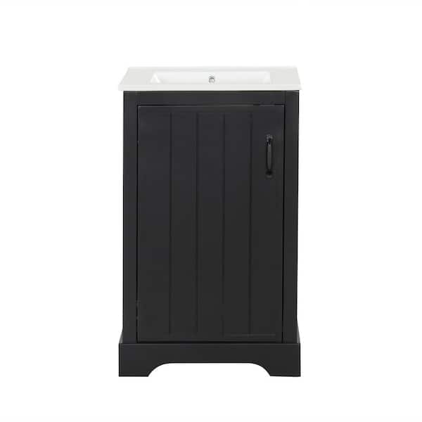 Boosicavelly 20 in. W x 18 in. D x 33 in. H Single Sink Freestanding Bath Vanity in Black with White Ceramic Top
