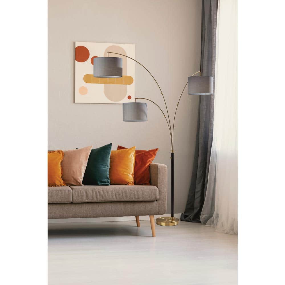 Mid-Century Modern 82" Black and Brass Arc Lamp with Multi-Head Design