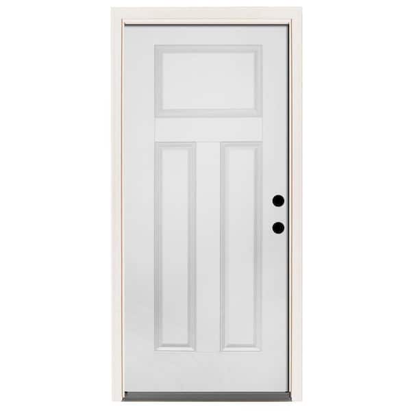 Steves & Sons 36 in. x 80 in. Premium 3-Panel Primed White Steel Prehung Front Door with 36 in. Left-Hand Inswing and 6 in. Wall