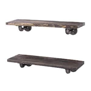 24 in. x 7.5 in. x 6.75 in. Boulder Black Restore Wood Decorative Wall Shelf with Industrial Steel Pipe L- Brackets