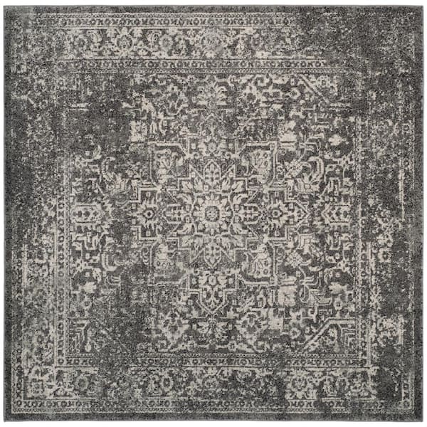 Evoke Gray/Ivory 10 ft. x 10 ft. Distressed Border Medallion Square Area Rug