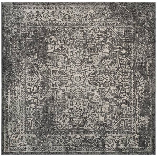 SAFAVIEH Evoke Gray/Ivory 9 ft. x 9 ft. Distressed Border Medallion Square Area Rug