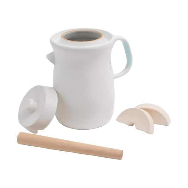 White Fermentation Crock Stoneware Pot for Fermenting, Pickling Kimchi, Pickles with Stone Weights, Lid Pickle Tamper