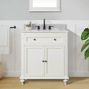 Hamilton 31 in. W x 22 in. D x 35 in. H Single Sink Freestanding Bath Vanity in Ivory with Gray Granite Top