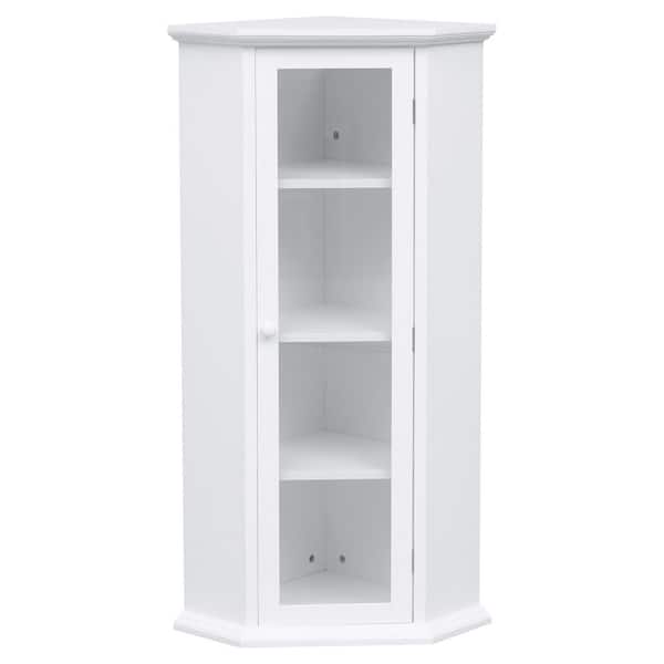 taholi 16.54 in. W x 16.54 in. D x 42.32 in. H White MDF Freestanding Linen Cabinet with Glass Door in White