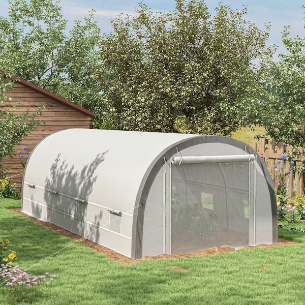 Unbranded 20 ft. x 10 ft. x 7 ft. Walk-in Greenhouse, Zippered Roll Up Mesh Door, 8-Mesh Windows with 15-Plant Labels and Gloves