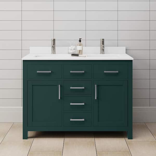 Wyndham Collection Beckett 48 in. W x 22 in. D x 35 in. H Double Sink Bathroom Vanity in Green with White Cultured Marble Top