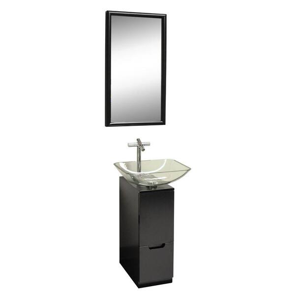 DreamLine 9.875 in. W x 17.75 in. D x 28.5 in. H Vanity in Black with Clear Glass Vanity Top and Mirror in Black