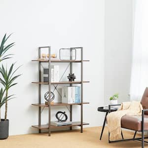 55 in. H Brown Modern Industry Metal/Wooden 4-Shelf Ladder Bookcases - Walnut Melamine