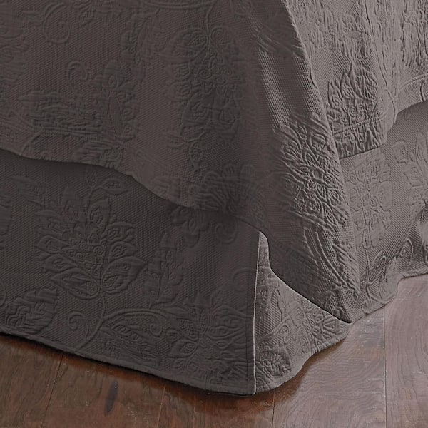 The Company Store Putnam Matelasse 14 in. Dark Gray Cotton King Bed Skirt