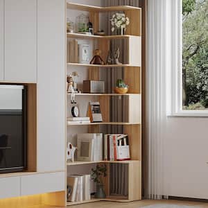 35.4 in. Wide Bright Wood Grain 7-Shelves Accent Bookcase, Open Back Bookshelf, Corner Bookcase (82 in. H x 23.6 in. D)