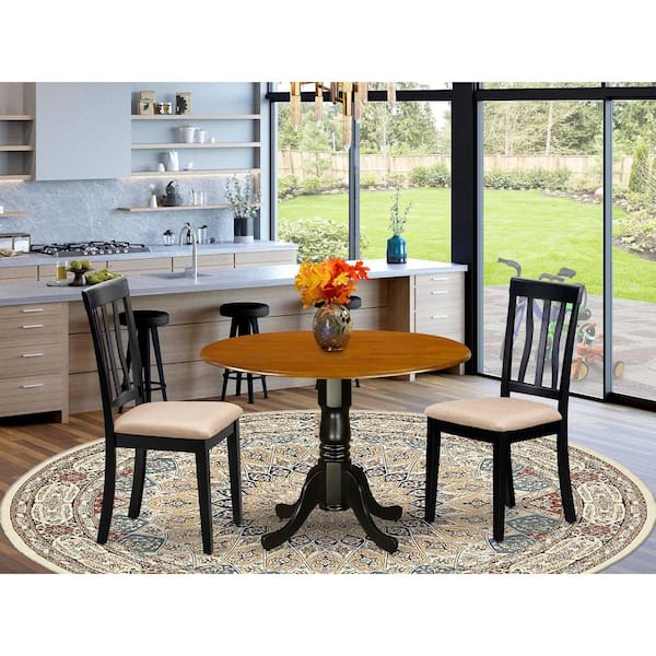 3-Piece Black and Cherry Finish Solid Wood Top-Dining Room Set-Seats 4