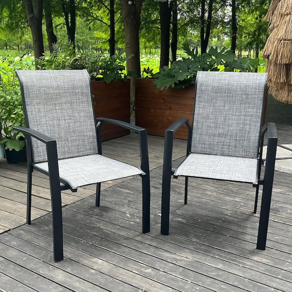 2-Piece Metal Outdoor Lounge Chair with Gray Seats