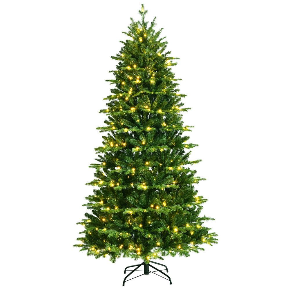 Gymax 6 ft. PreLit Artificial Christmas Tree Hinged Xmas Tree w/LED