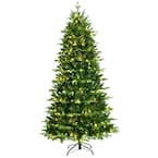 Gymax 6 ft. Green Pre-Lit Flowering Artificial Christmas Tree Hinged ...