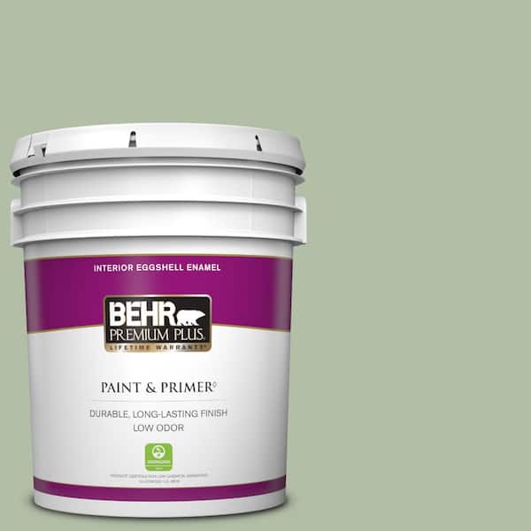 BEHR PREMIUM PLUS 5 gal. #S390-3 Creamy Spinach Eggshell Enamel Low Odor Interior Paint & Primer