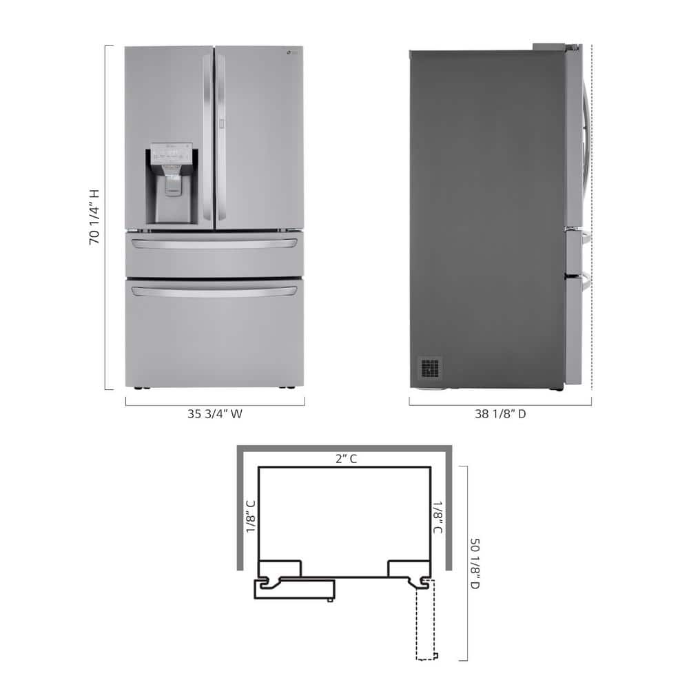 36" Stainless Steel Smart French Door Refrigerator with Ice Maker