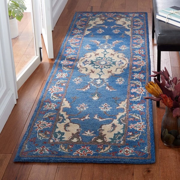 Antiquity 2 ft. x 8 ft. Blue/Ivory Traditional Medallion Runner Rug