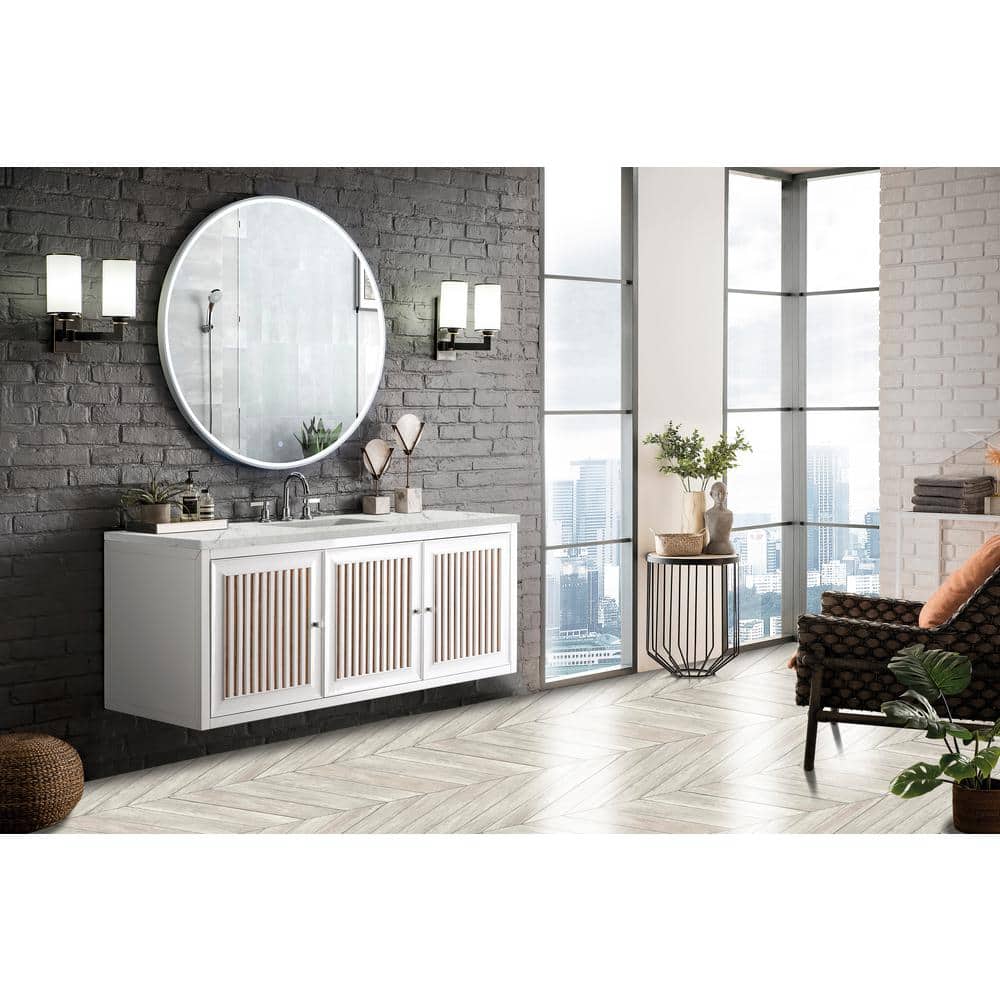 Athens 60 in. W x 23.5 in. D x 34.5 in. H Bathroom Vanity in Glossy White with Eternal Jasmine Pearl Quartz Top price history on PriceWatchPro