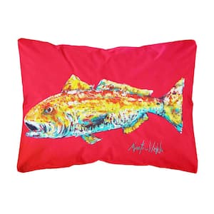 12 in. x 16 in. Multi-Color Lumbar Outdoor Throw Pillow Fish Red Fish Alphonzo