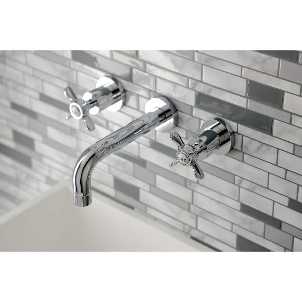Essex 8" Antique Brass Wall Mount Bathroom Faucet with Cross Handles