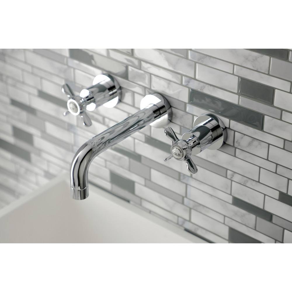 Essex 8" Antique Brass Wall Mount Bathroom Faucet with Cross Handles