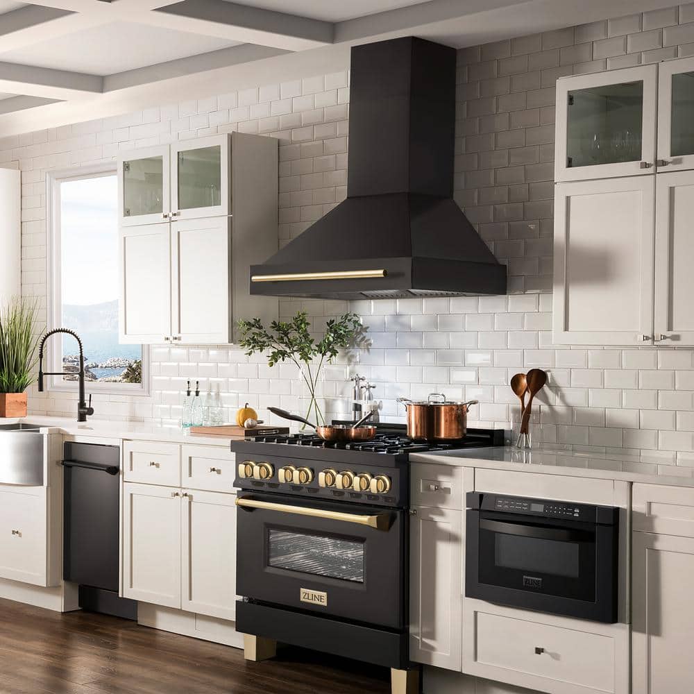 36" Black Stainless Steel Convertible Wall Mount Range Hood
