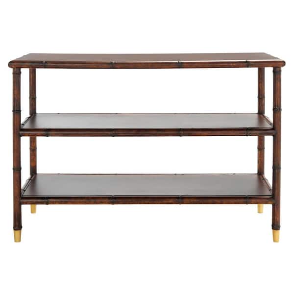 SAFAVIEH Tudor 15.75 in. Dark Brown/Gold Rectangle Wood Console Table with Shelf