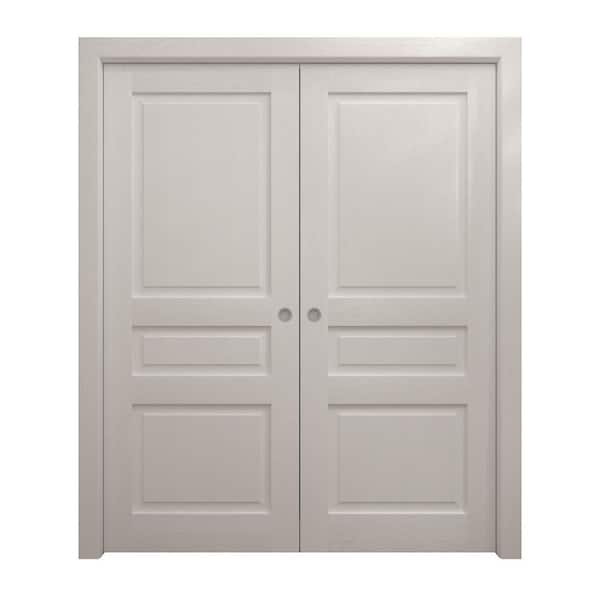 84 in. x 96 in. Painted White Oak Solid Wood Double Pocket Doors With Hardware