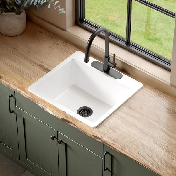 Jackson 25 in. 3-Hole Drop-In Single Bowl Crisp White Fireclay Kitchen Sink with