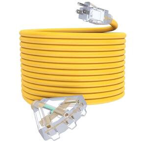 50ft. 12/3 Heavy Duty Waterproof Indoor/Outdoor Extension Cord with Lighted end 15A 12AWG 1875W SJTW ETL Listed Yellow