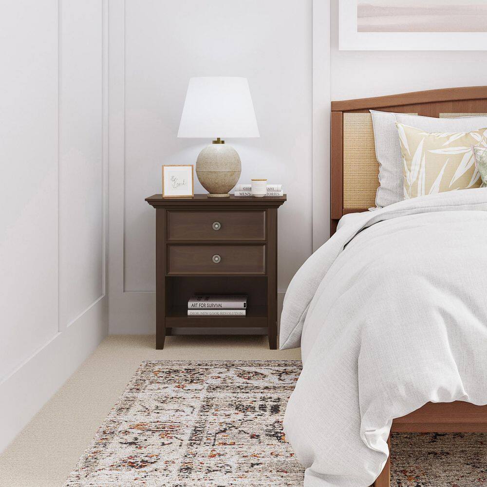Natural Aged Brown Solid Wood 2-Drawer Bedside Table