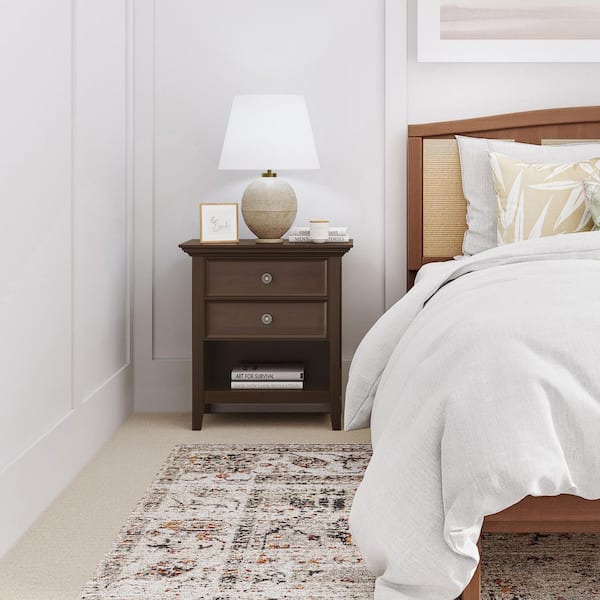 Simpli Home Amherst Solid Wood 24 in. Wide Traditional Bedside Nightstand Table in Natural Aged Brown