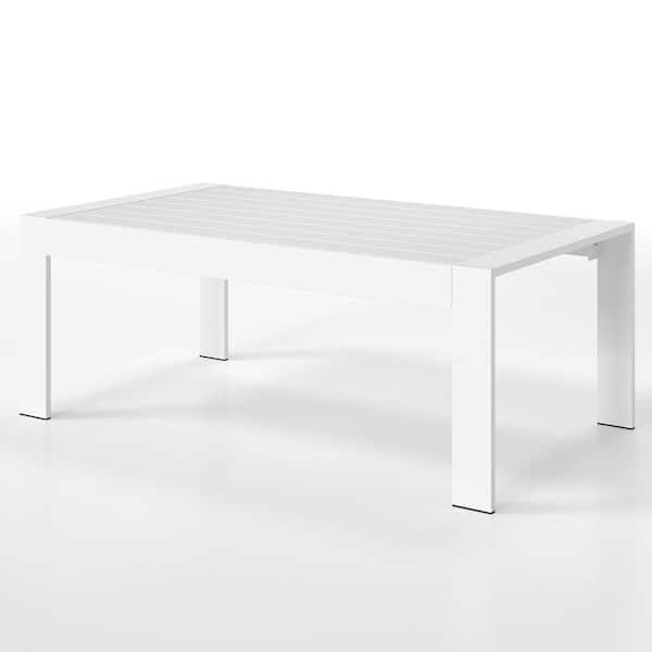 Misopily White Aluminum Outdoor All-Weather Modern Coffee Table with Water and Rust Resistant for Patio, Balcony, Garden