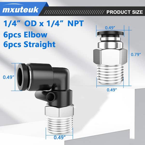 1/4 in. OD x 1/4 in. NPT Quick Connect Elbow and Straight Air Hose Fittings Black and Copper (12-Pack)