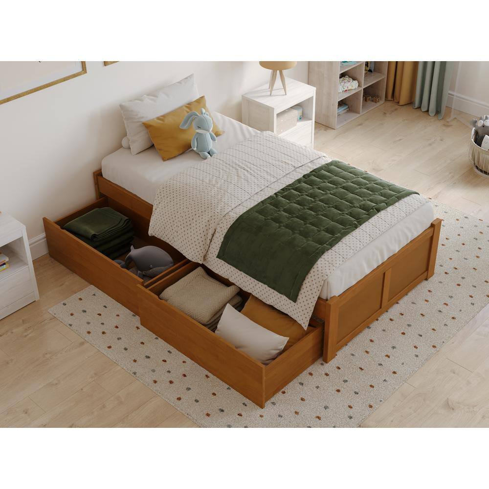 Light Toffee Twin Wood Platform Bed with Storage Drawers