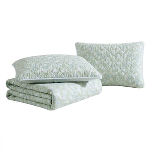 Pineapple Bloom Green 2-Piece Twin Cotton Quilt-Sham Set