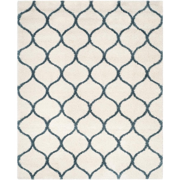 SAFAVIEH Hudson Shag Ivory/Slate Blue 8 ft. x 10 ft. Geometric Trellis Area Rug