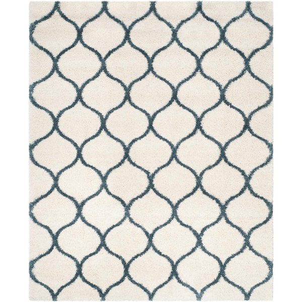 SAFAVIEH Hudson Shag Ivory/Slate Blue 9 ft. x 12 ft. Geometric Trellis Area Rug