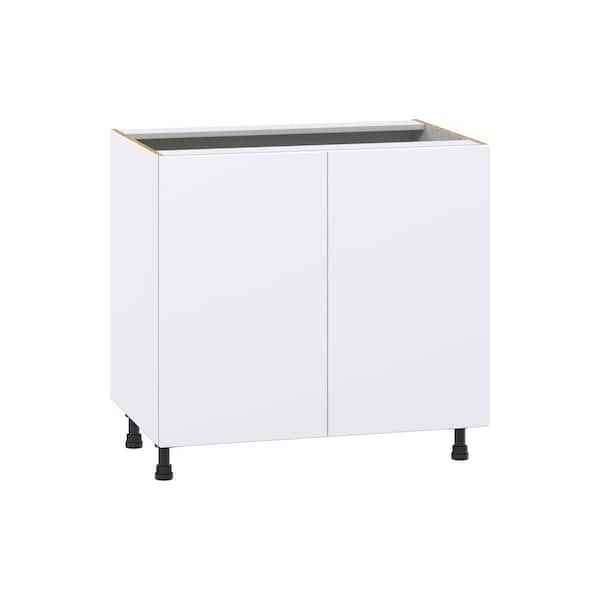 J COLLECTION Timberline 36 in. W x 24 in. D x 34.5 in. H Assembled Slab Full Height Doors Base Kitchen Cabinet in Bright White