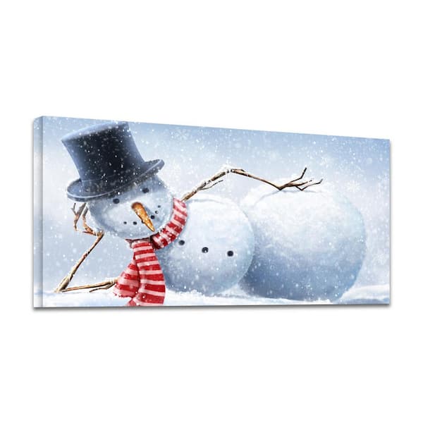 Unbranded Wood Framed Canvas Art Print-Cute Lying Snowman Theme-Christmas Poster, 16 in. x 32 in.