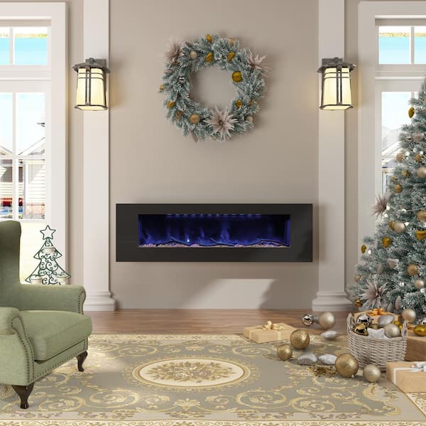 Mondawe 5120 BTU 60 in. Wall-Mounted Electric Fireplace Insert with Double Overheat Protection & 2-Speaker Stereo Sound