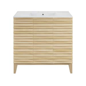 Cascade 36 in. Natural oak Bathroom Vanity in White with 3-Hole Ceramic Sink Top