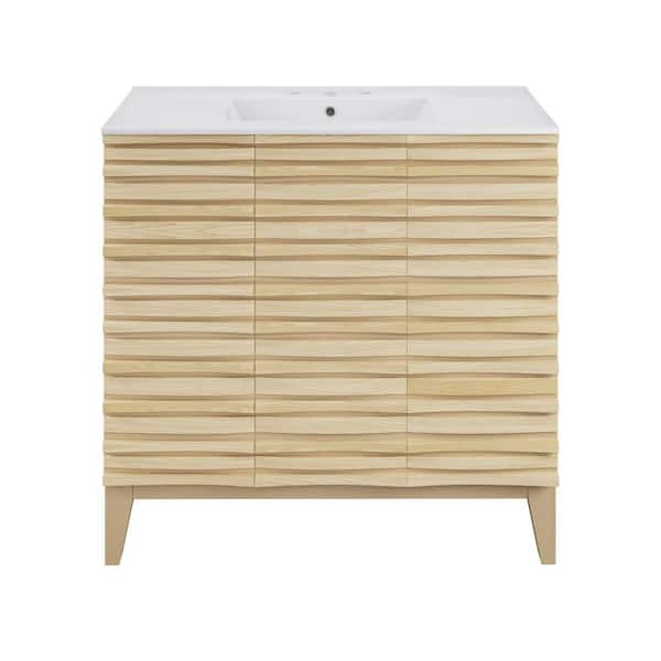 Swiss Madison Cascade 36 in. Natural oak Bathroom Vanity in White with 3-Hole Ceramic Sink Top