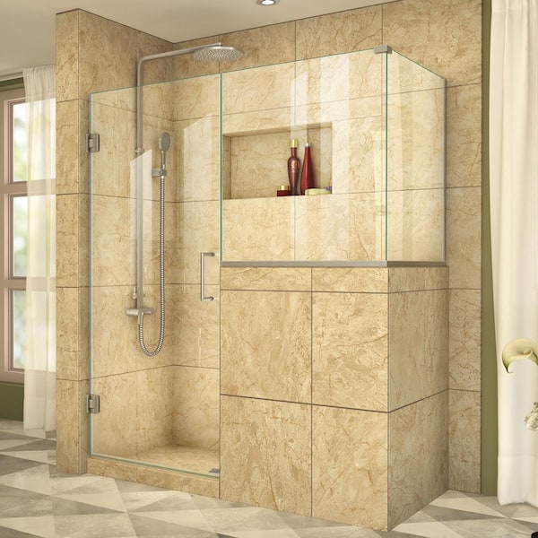 DreamLine Unidoor Plus 30-3/8 in. x 36 in. x 72 in. Frameless Corner Pivot Shower Enclosure in Brushed Nickel