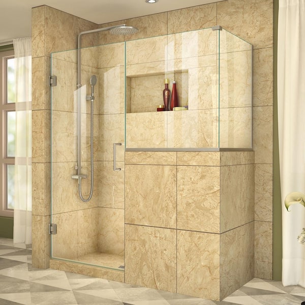 DreamLine Unidoor Plus 30-3/8 in. x 48 in. x 72 in. Frameless Corner Pivot Shower Enclosure in Brushed Nickel