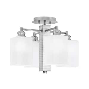 Albany 15.5 in. 4-Light Brushed Nickel Semi-Flush with White Muslin Glass Shades