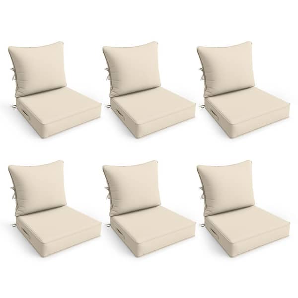 22 in. x 22 in. x 4 in. (6-Pack) Water-Resistant Outdoor Patio Furniture Replacement Deep Seat Cushions, Cream