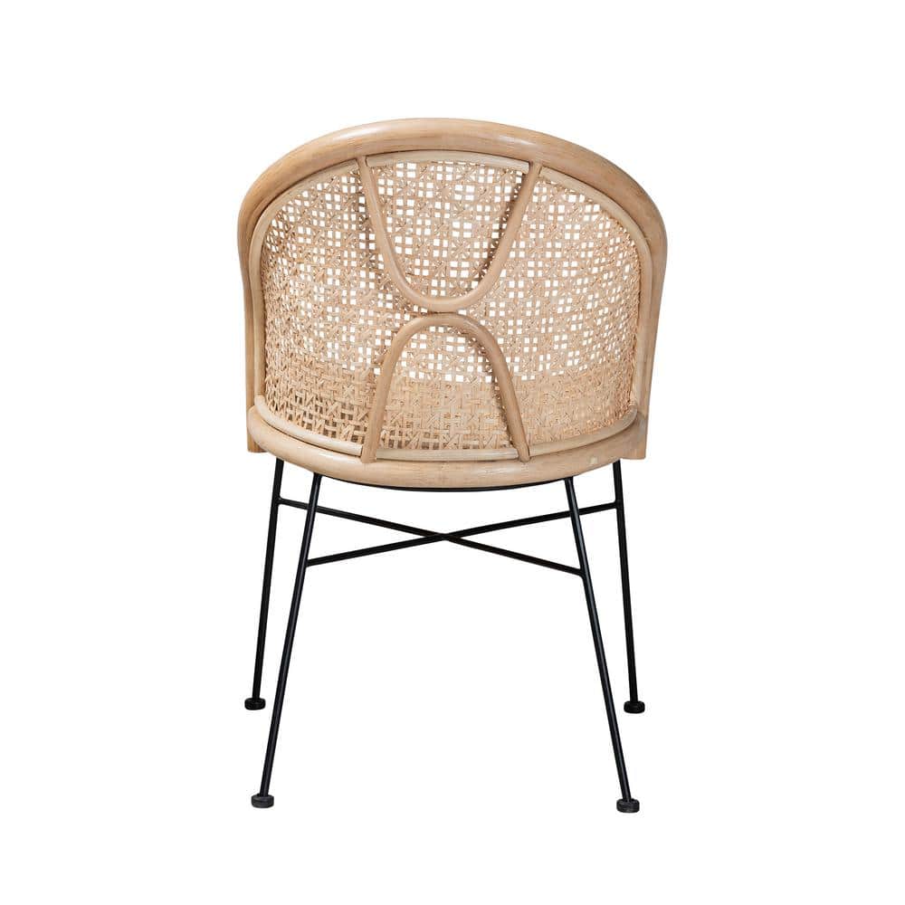 Natural Brown Rattan and Black Metal Dining Chair